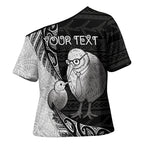 Personalised New Zealand Father's Day Cross Shoulder Shirt Papa Kiwi Bird Tribal Pattern