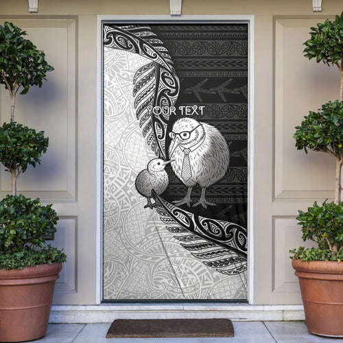 Personalised New Zealand Father's Day Door Cover Papa Kiwi Bird Tribal Pattern
