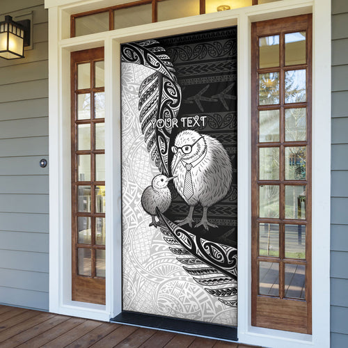 Personalised New Zealand Father's Day Door Cover Papa Kiwi Bird Tribal Pattern