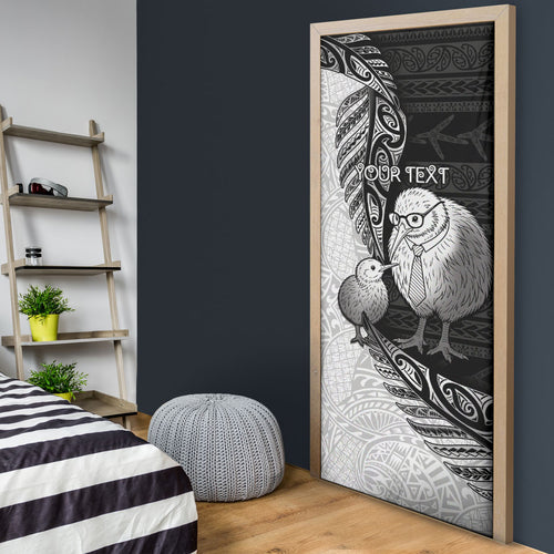 Personalised New Zealand Father's Day Door Cover Papa Kiwi Bird Tribal Pattern