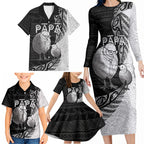 Personalised New Zealand Father's Day Family Matching Long Sleeve Bodycon Dress and Hawaiian Shirt Papa Kiwi Bird Tribal Pattern