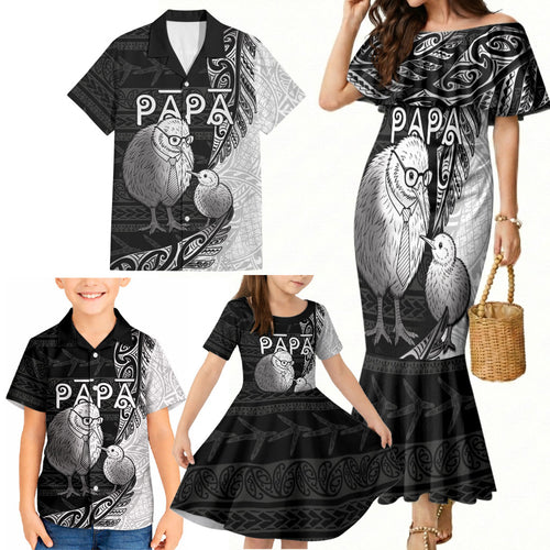 Personalised New Zealand Father's Day Family Matching Mermaid Dress and Hawaiian Shirt Papa Kiwi Bird Tribal Pattern