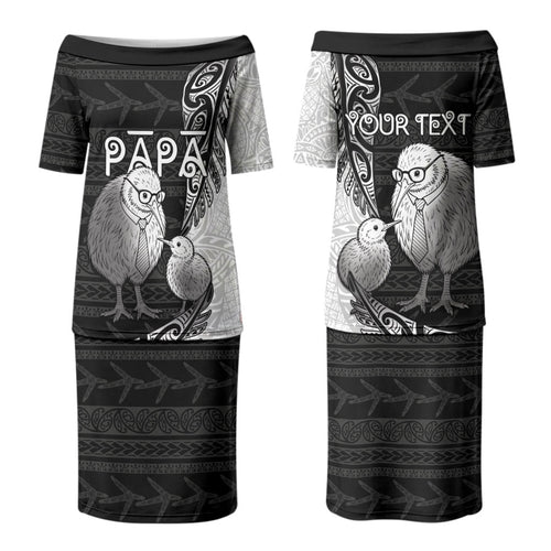 Personalised New Zealand Father's Day Family Matching Puletasi and Hawaiian Shirt Papa Kiwi Bird Tribal Pattern