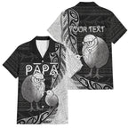 Personalised New Zealand Father's Day Family Matching Short Sleeve Bodycon Dress and Hawaiian Shirt Papa Kiwi Bird Tribal Pattern