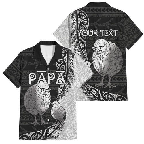 Personalised New Zealand Father's Day Family Matching Tank Maxi Dress and Hawaiian Shirt Papa Kiwi Bird Tribal Pattern