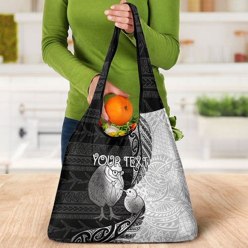 Personalised New Zealand Father's Day Grocery Bag Papa Kiwi Bird Tribal Pattern