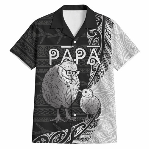 Personalised New Zealand Father's Day Hawaiian Shirt Papa Kiwi Bird Tribal Pattern