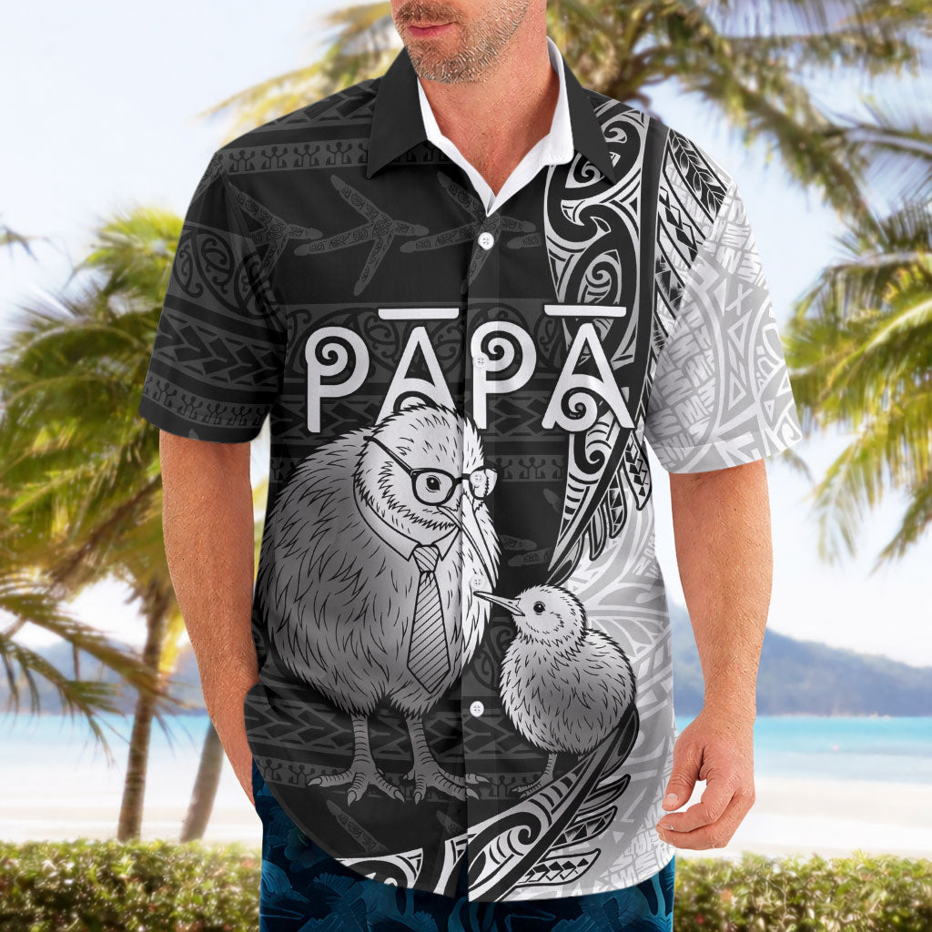Personalised New Zealand Father's Day Hawaiian Shirt Papa Kiwi Bird Tribal Pattern