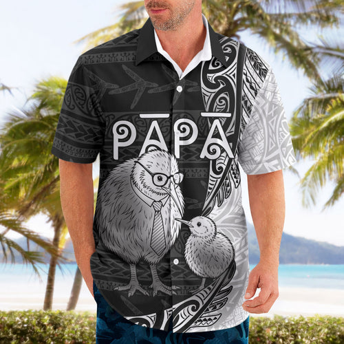 Personalised New Zealand Father's Day Hawaiian Shirt Papa Kiwi Bird Tribal Pattern