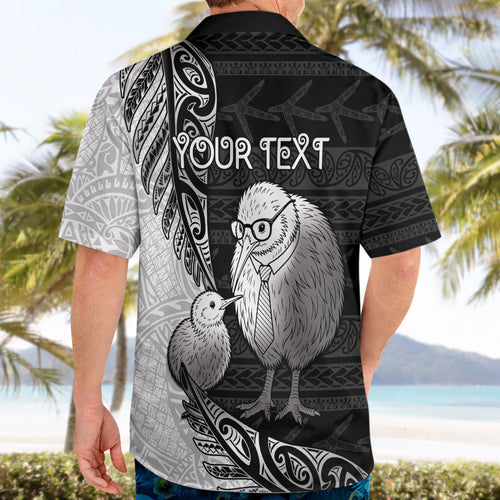 Personalised New Zealand Father's Day Hawaiian Shirt Papa Kiwi Bird Tribal Pattern