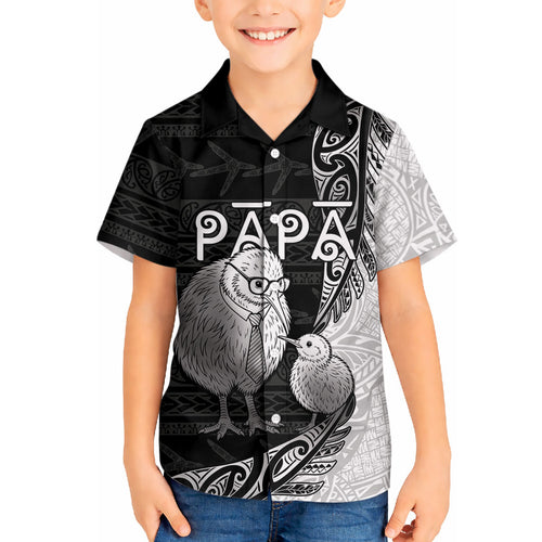 Personalised New Zealand Father's Day Hawaiian Shirt Papa Kiwi Bird Tribal Pattern
