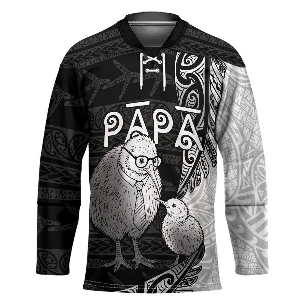 Personalised New Zealand Father's Day Hockey Jersey Papa Kiwi Bird Tribal Pattern