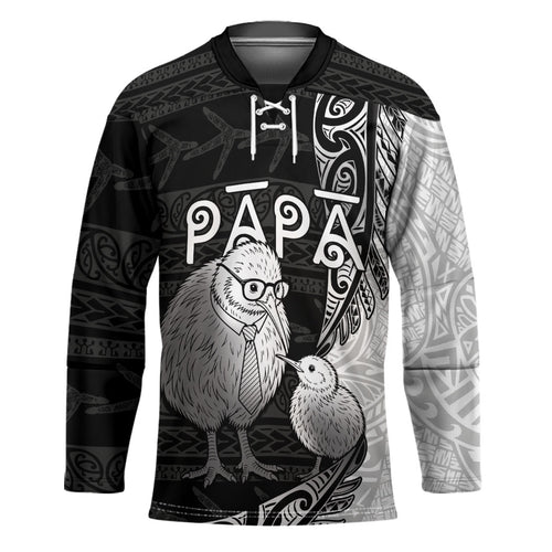 Personalised New Zealand Father's Day Hockey Jersey Papa Kiwi Bird Tribal Pattern