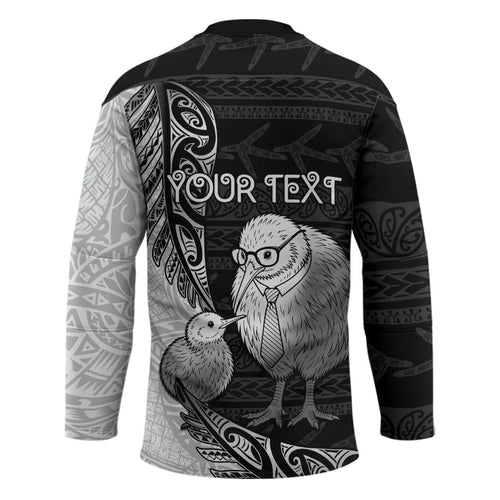 Personalised New Zealand Father's Day Hockey Jersey Papa Kiwi Bird Tribal Pattern