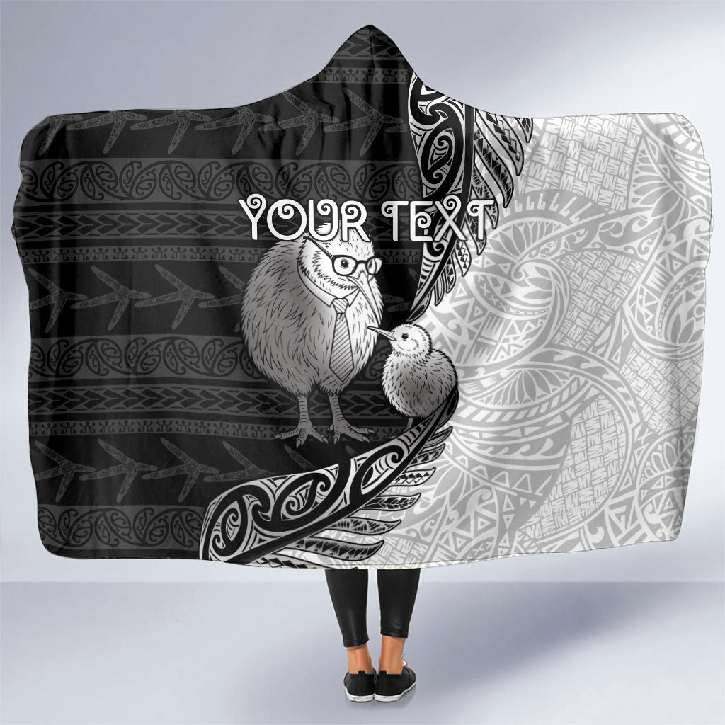 Personalised New Zealand Father's Day Hooded Blanket Papa Kiwi Bird Tribal Pattern