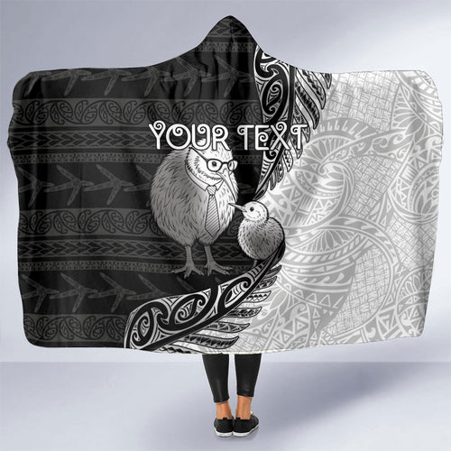 Personalised New Zealand Father's Day Hooded Blanket Papa Kiwi Bird Tribal Pattern