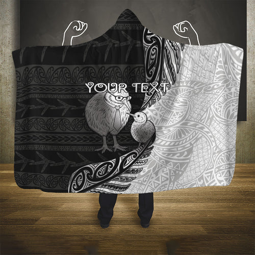 Personalised New Zealand Father's Day Hooded Blanket Papa Kiwi Bird Tribal Pattern