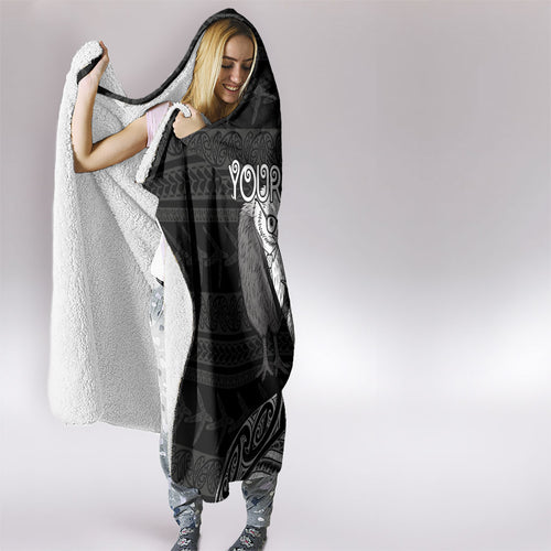 Personalised New Zealand Father's Day Hooded Blanket Papa Kiwi Bird Tribal Pattern