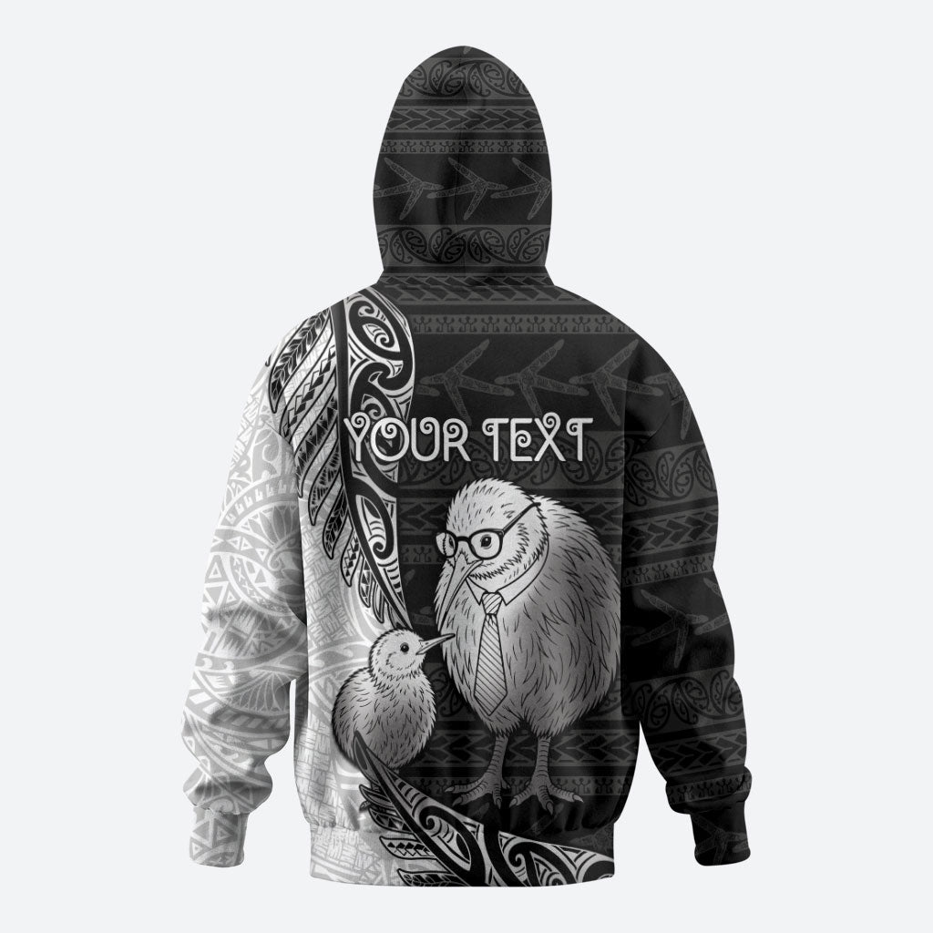 Personalised New Zealand Father's Day Hoodie Papa Kiwi Bird Tribal Pattern