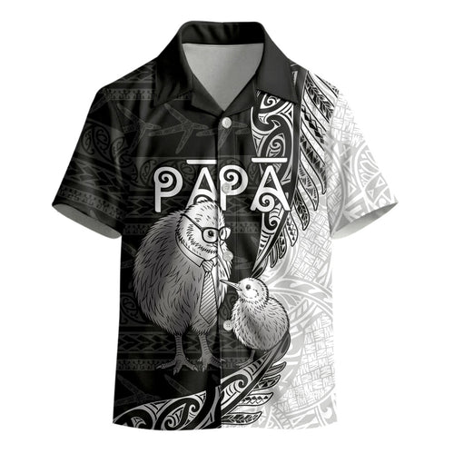 Personalised New Zealand Father's Day Kid Hawaiian Shirt Papa Kiwi Bird Tribal Pattern