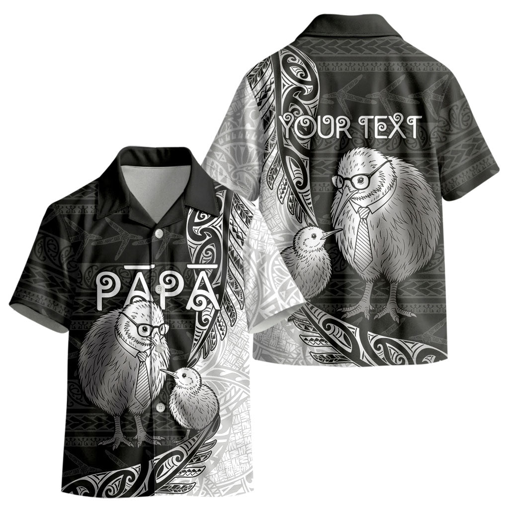 Personalised New Zealand Father's Day Kid Hawaiian Shirt Papa Kiwi Bird Tribal Pattern