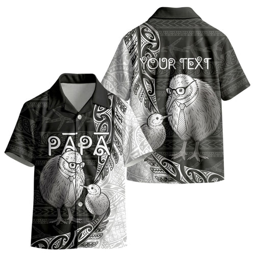 Personalised New Zealand Father's Day Kid Hawaiian Shirt Papa Kiwi Bird Tribal Pattern