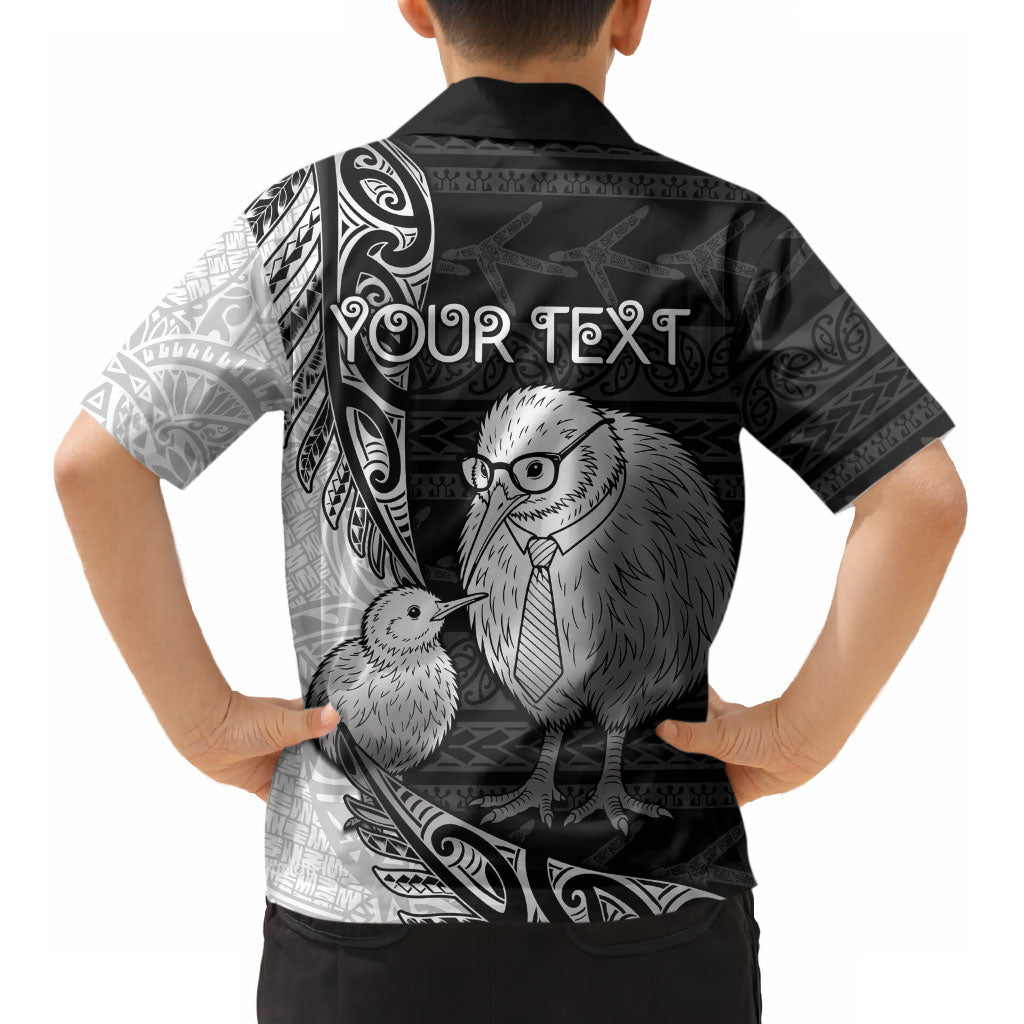 Personalised New Zealand Father's Day Kid Hawaiian Shirt Papa Kiwi Bird Tribal Pattern
