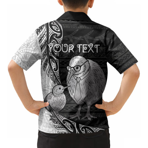 Personalised New Zealand Father's Day Kid Hawaiian Shirt Papa Kiwi Bird Tribal Pattern
