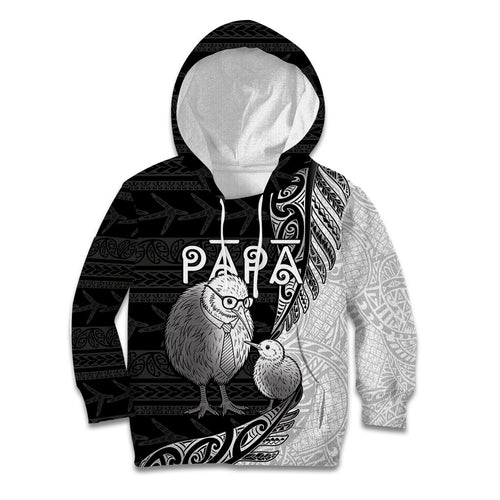 Personalised New Zealand Father's Day Kid Hoodie Papa Kiwi Bird Tribal Pattern