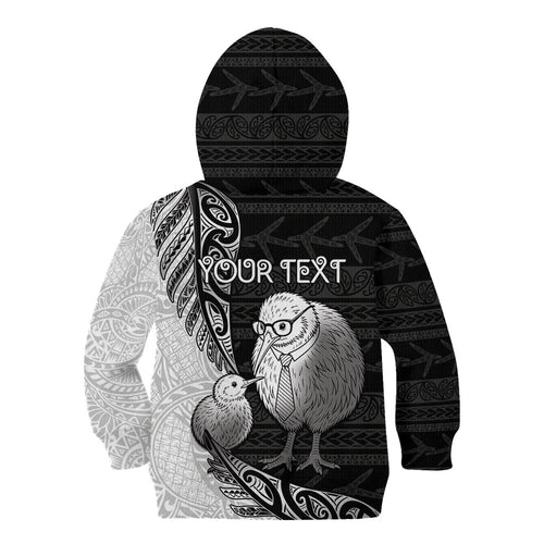 Personalised New Zealand Father's Day Kid Hoodie Papa Kiwi Bird Tribal Pattern