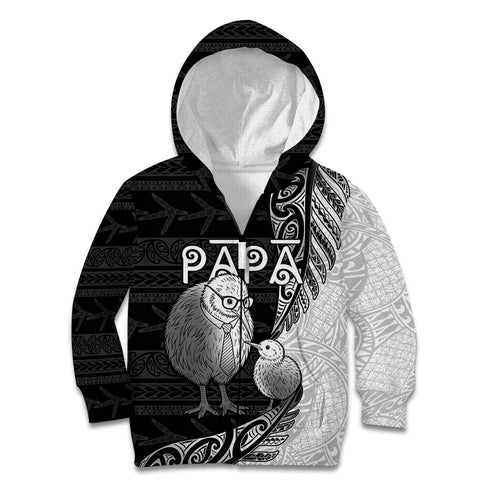 Personalised New Zealand Father's Day Kid Hoodie Papa Kiwi Bird Tribal Pattern