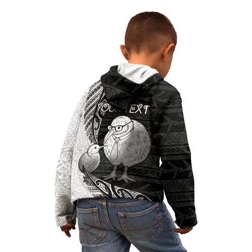 Personalised New Zealand Father's Day Kid Hoodie Papa Kiwi Bird Tribal Pattern
