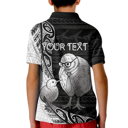 Personalised New Zealand Father's Day Kid Polo Shirt Papa Kiwi Bird Tribal Pattern