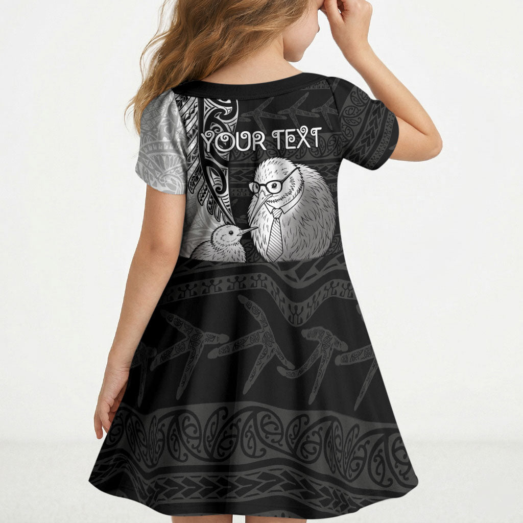 Personalised New Zealand Father's Day Kid Short Sleeve Dress Papa Kiwi Bird Tribal Pattern
