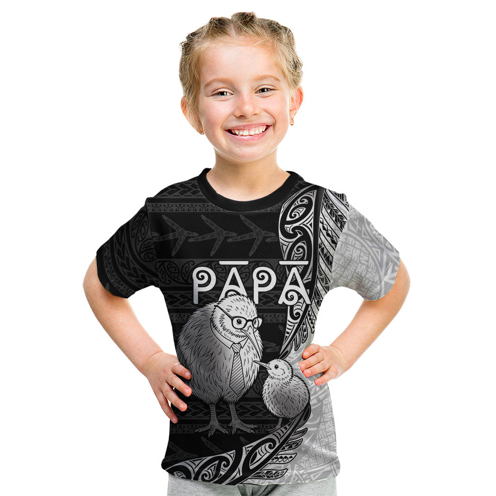 Personalised New Zealand Father's Day Kid T Shirt Papa Kiwi Bird Tribal Pattern