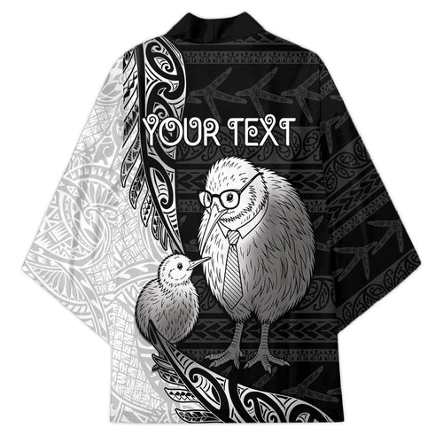 Personalised New Zealand Father's Day Kimono Papa Kiwi Bird Tribal Pattern