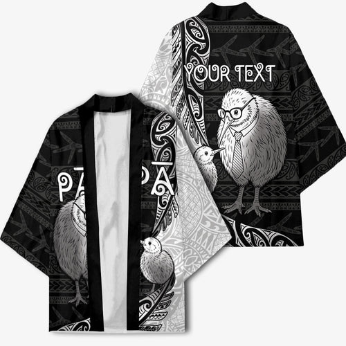 Personalised New Zealand Father's Day Kimono Papa Kiwi Bird Tribal Pattern