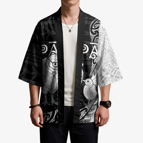 Personalised New Zealand Father's Day Kimono Papa Kiwi Bird Tribal Pattern