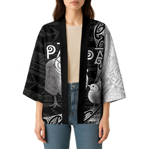 Personalised New Zealand Father's Day Kimono Papa Kiwi Bird Tribal Pattern