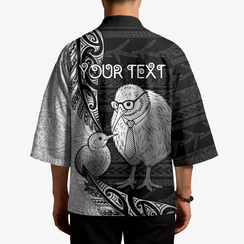 Personalised New Zealand Father's Day Kimono Papa Kiwi Bird Tribal Pattern