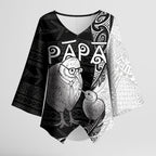 Personalised New Zealand Father's Day Kimono Sleeve Blouse Papa Kiwi Bird Tribal Pattern
