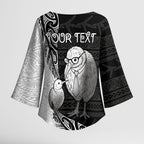 Personalised New Zealand Father's Day Kimono Sleeve Blouse Papa Kiwi Bird Tribal Pattern