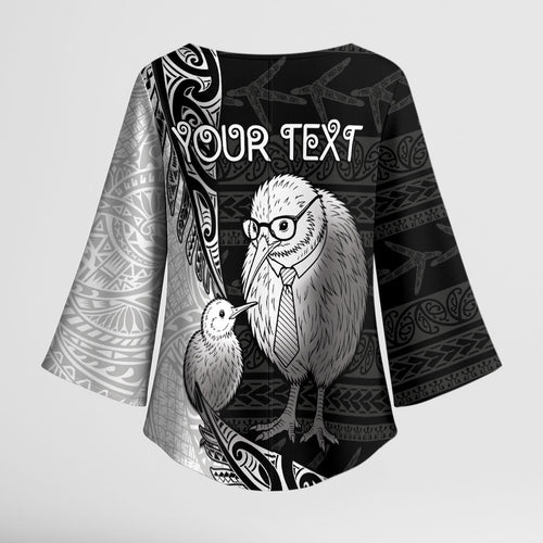 Personalised New Zealand Father's Day Kimono Sleeve Blouse Papa Kiwi Bird Tribal Pattern