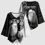 Personalised New Zealand Father's Day Kimono Sleeve Blouse Papa Kiwi Bird Tribal Pattern