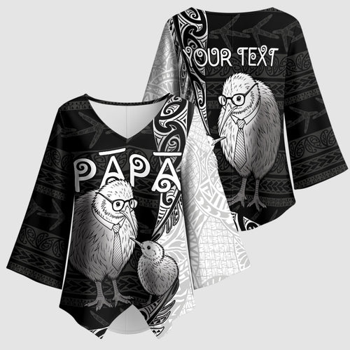 Personalised New Zealand Father's Day Kimono Sleeve Blouse Papa Kiwi Bird Tribal Pattern