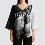 Personalised New Zealand Father's Day Kimono Sleeve Blouse Papa Kiwi Bird Tribal Pattern