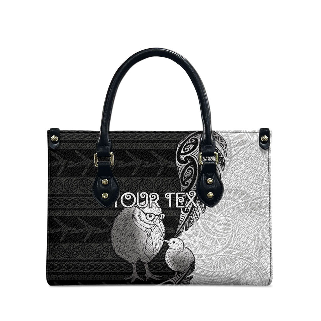 Personalised New Zealand Father's Day Leather Bag Papa Kiwi Bird Tribal Pattern