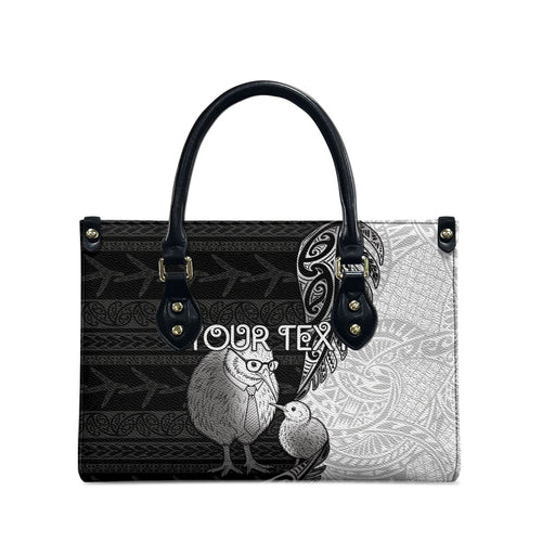 Personalised New Zealand Father's Day Leather Bag Papa Kiwi Bird Tribal Pattern