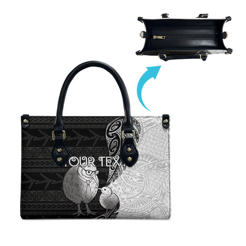 Personalised New Zealand Father's Day Leather Bag Papa Kiwi Bird Tribal Pattern