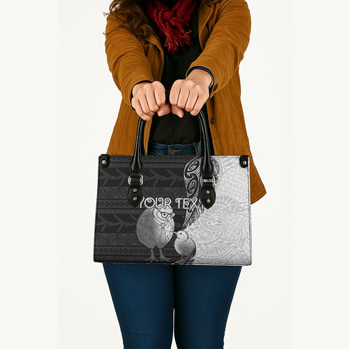 Personalised New Zealand Father's Day Leather Bag Papa Kiwi Bird Tribal Pattern